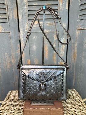 Patricia Nash Folklore Artisan Avellino Tooled Crossbody BurnishedSilver